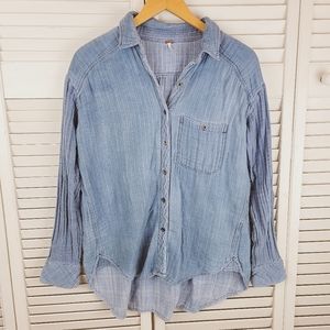 Free People Denim Blue Oversized Button Up